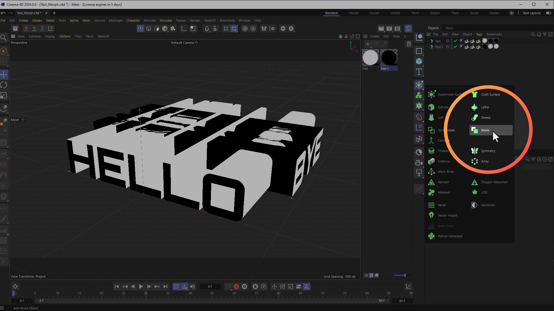 Adding a boolean operator in Cinema 4D