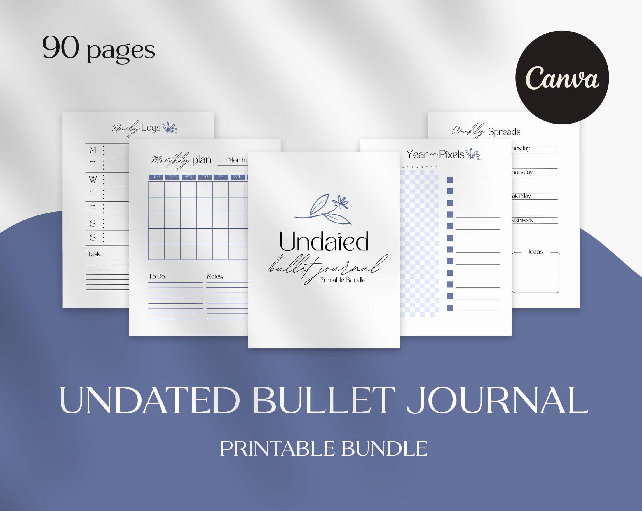 Undated Bullet Journal Printable Bundle Canva Template | Digital ...