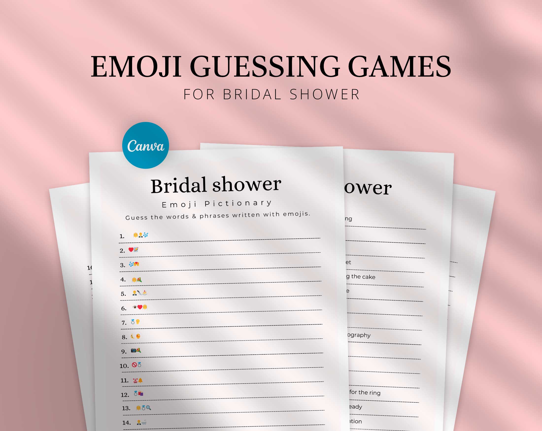 Emoji Guessing Game for Bridal Shower Printable Canva Template