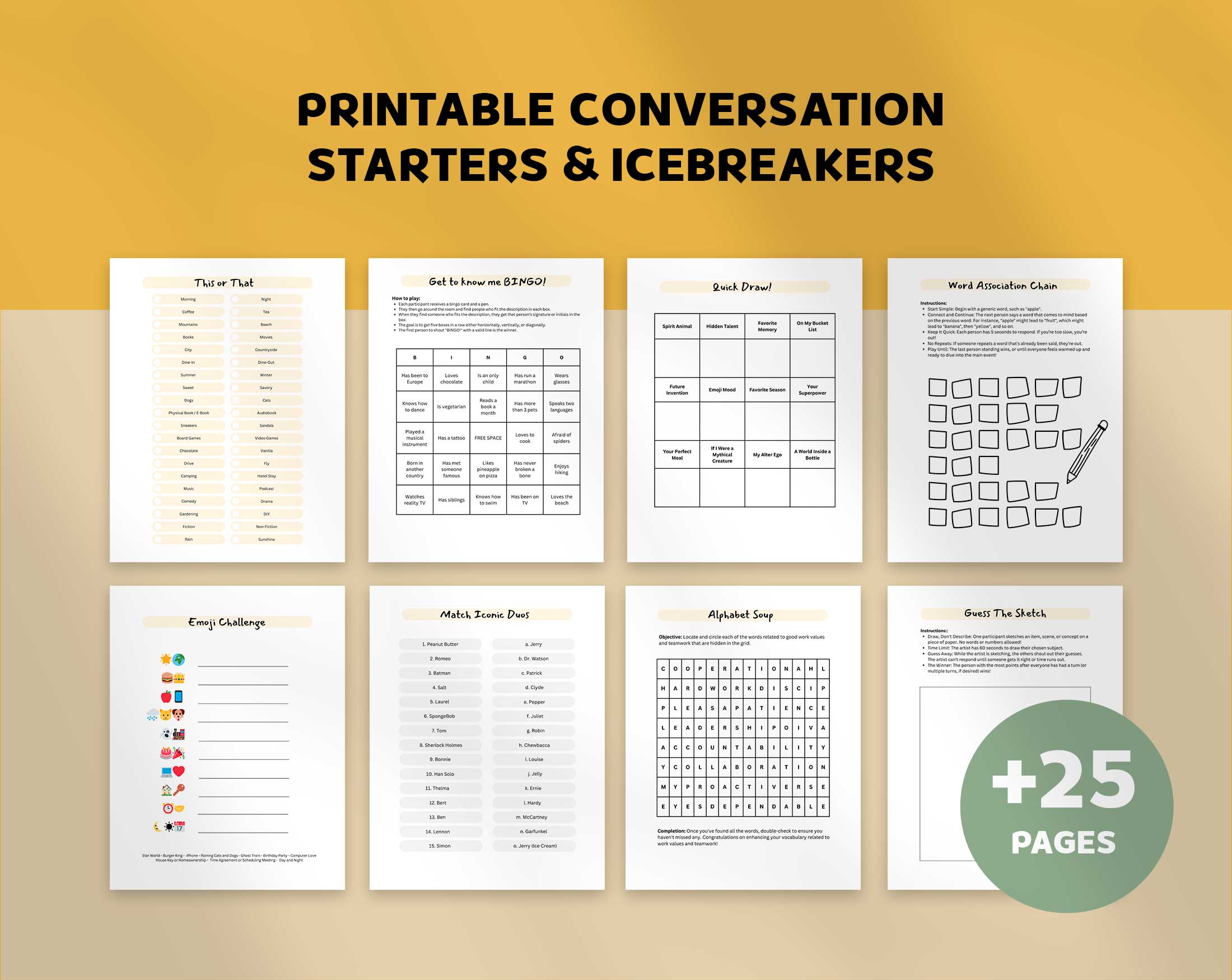 25 Conversation Starters & Icebreakers Canva Template Digital Products with Reselling Rights (PLR)