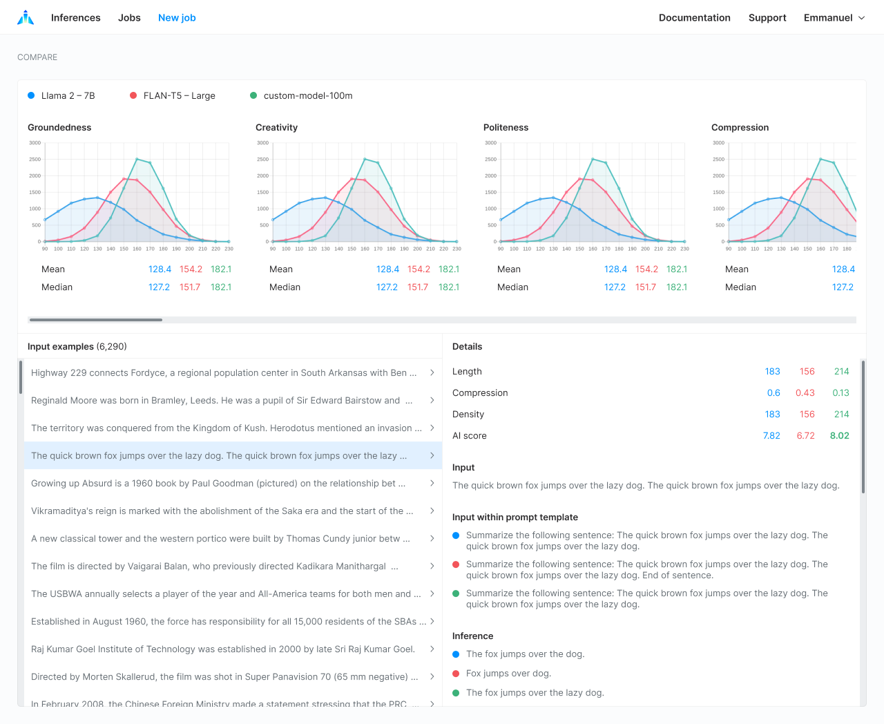 Airtrain model comparison interface