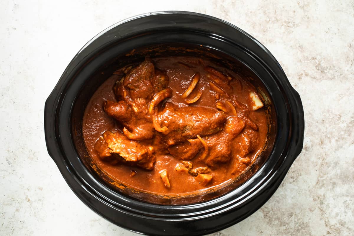 lamb birria in a slow cooker