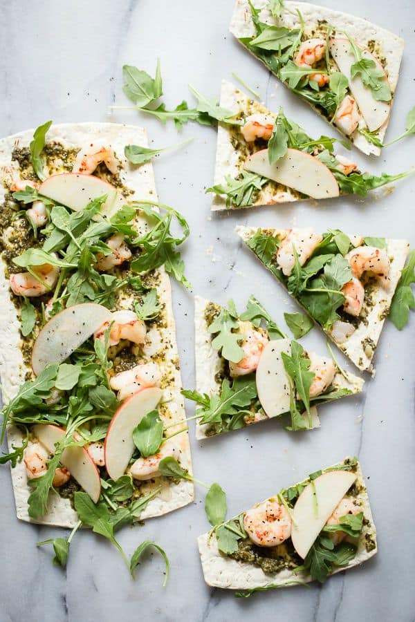 Arugula and Shrimp Pesto Flatbread Foodness Gracious
