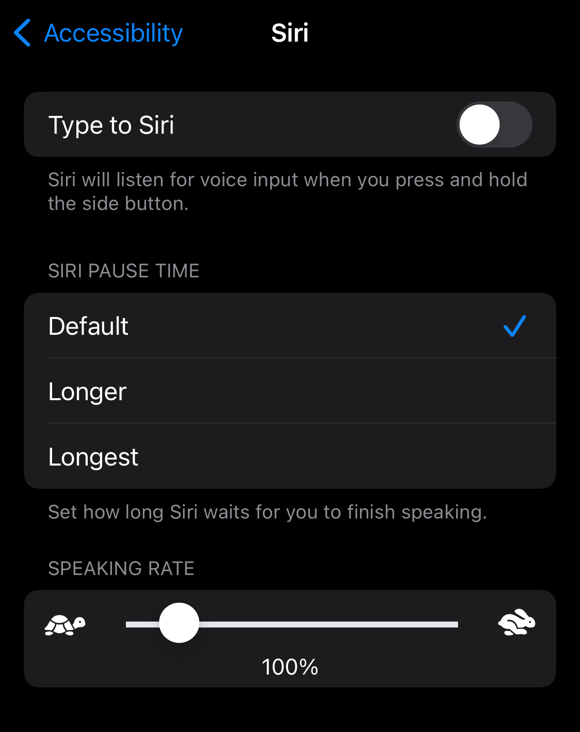 This is a screenshot of Siri's accessibility functions.