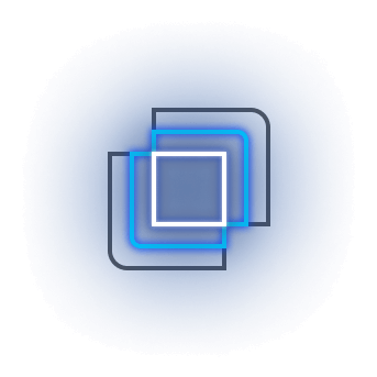 webflow enterprise icon, squares layered over eachother with a neon glow