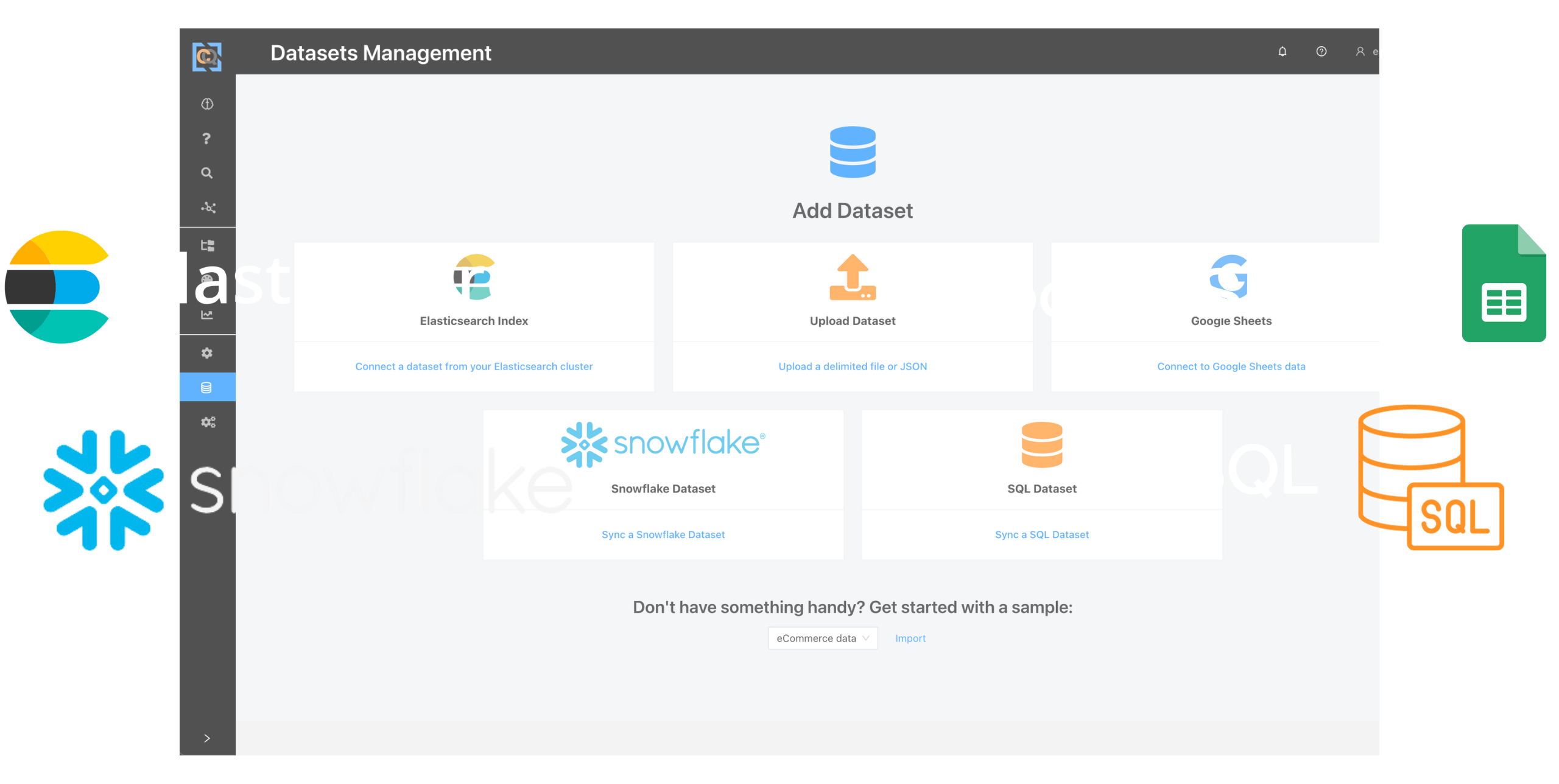 ClearQuery connects with elasticsearch flat files snowflake sql google sheets and more