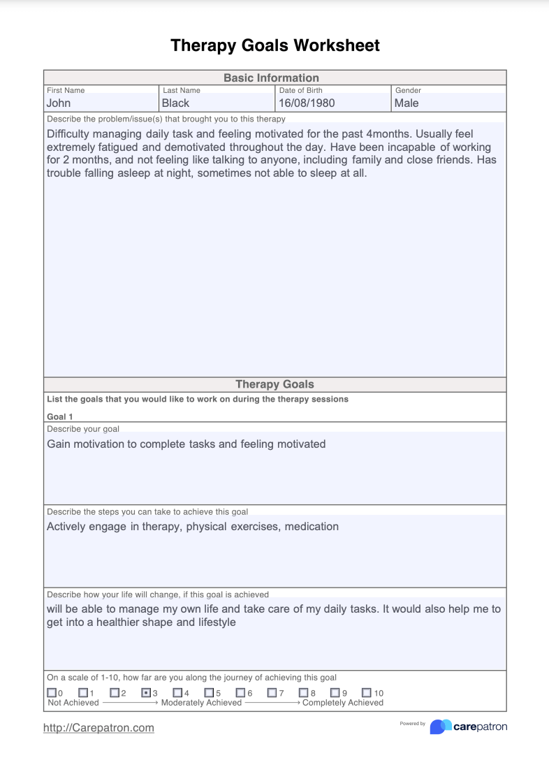 Therapy Goals Worksheet & Example | Free PDF Download