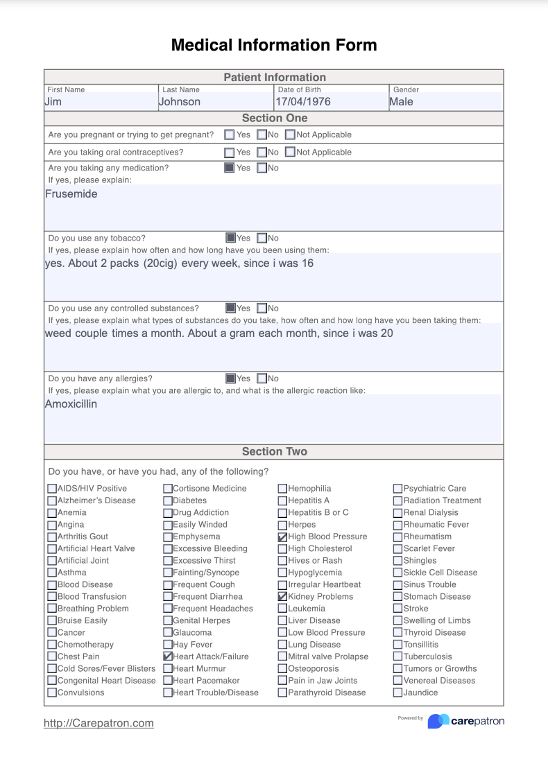Medical Information Form & Template | Free PDF Download