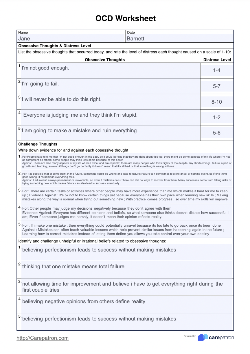 OCD Worksheet & Example | Free PDF Download OCD Worksheet & Example | Free PDF Download