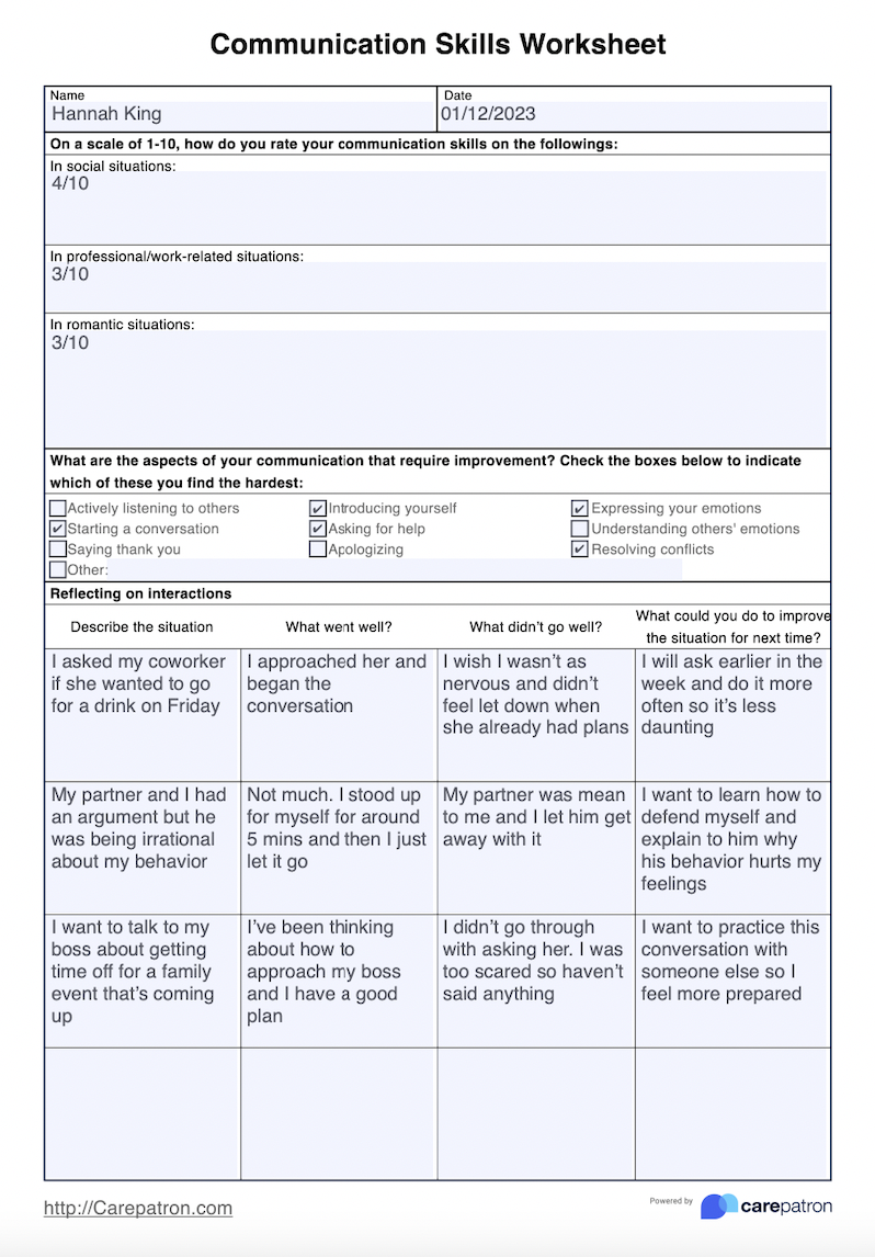 Communication Skills Worksheet & Example | Free PDF Download