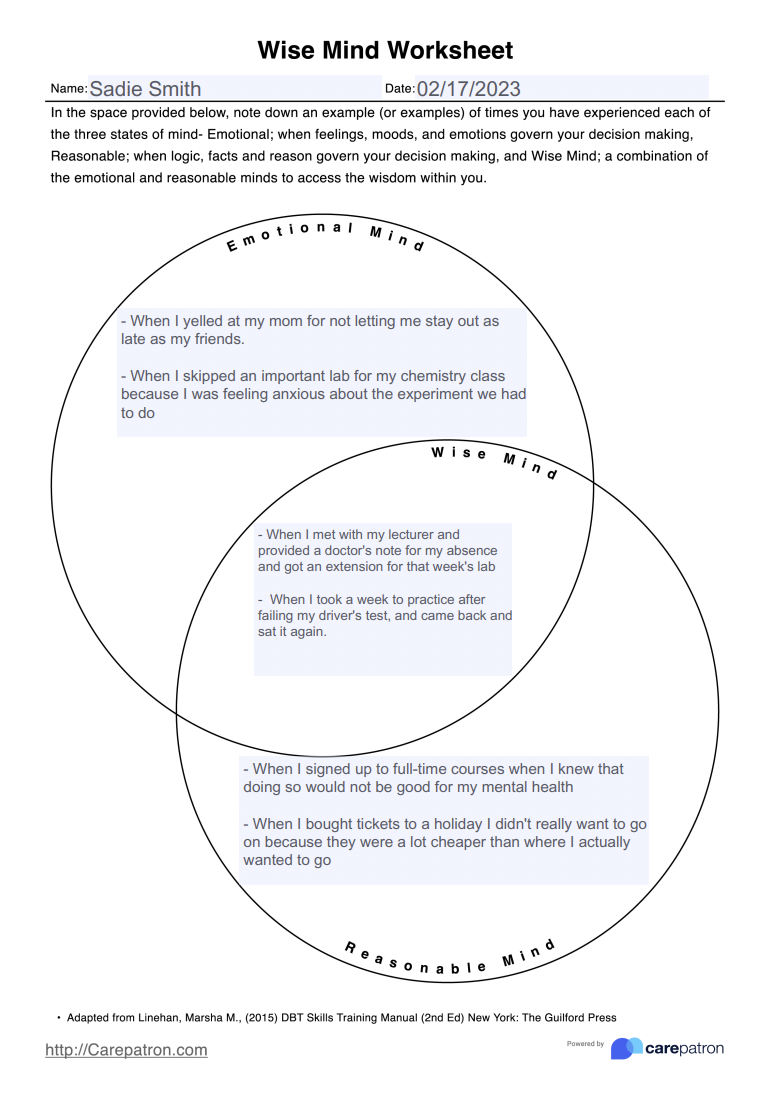 Wise Mind Worksheets & Example | Free PDF Download Wise Mind Worksheets & Example | Free PDF Download