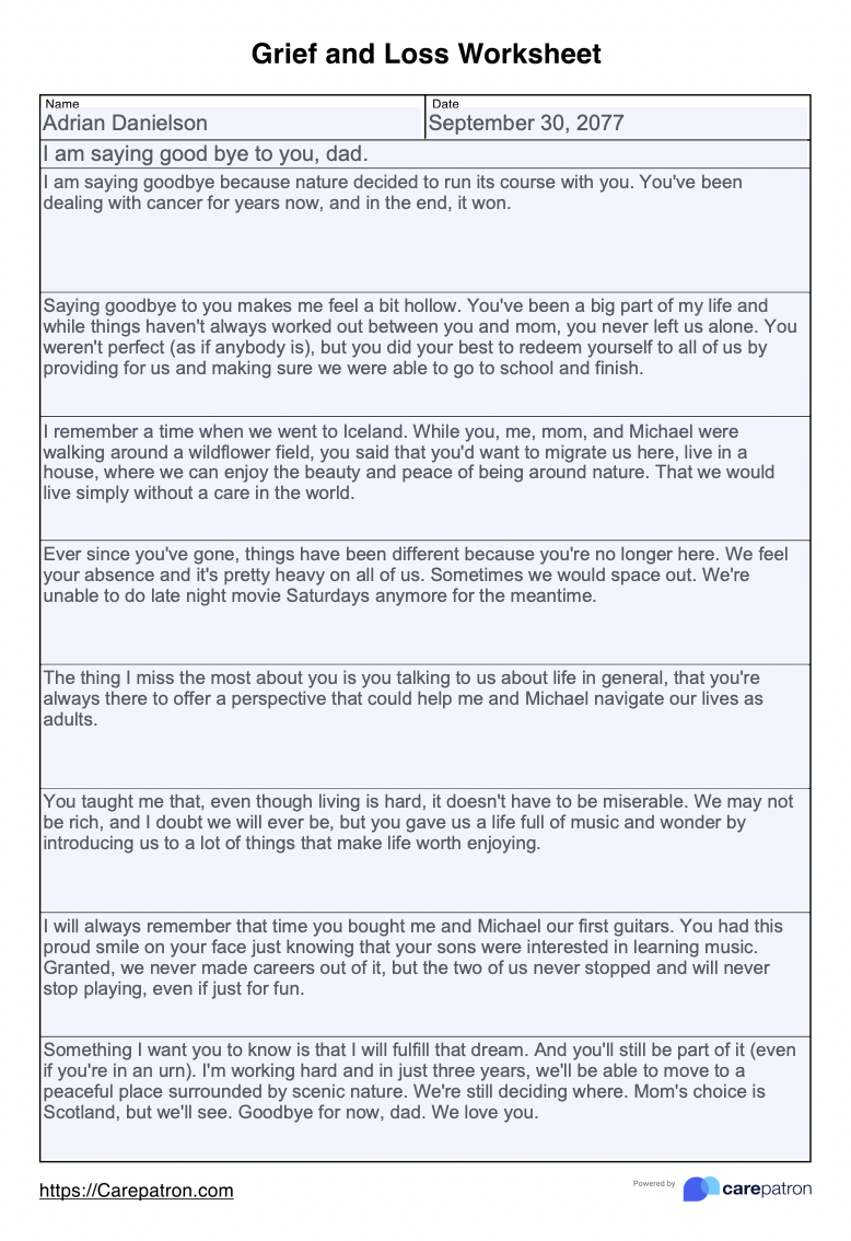 Grief and Loss Worksheets & Example | Free PDF Download