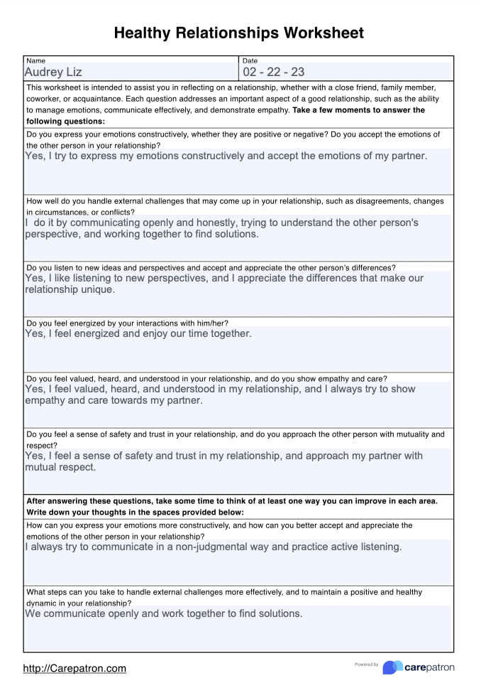 Healthy Relationships Worksheets & Example | Free PDF Download