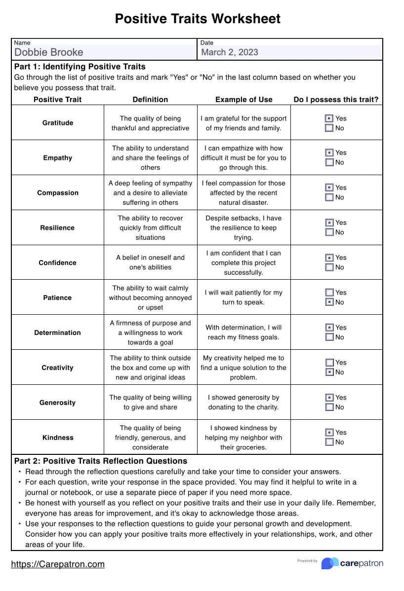 Positive Traits Worksheets & Example | Free PDF Download positive-traits-worksheets-example-free-pdf-download