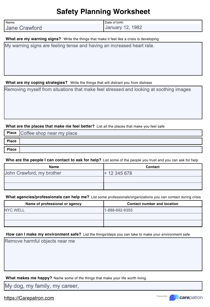Safety Planning Worksheets & Example | Free PDF Download