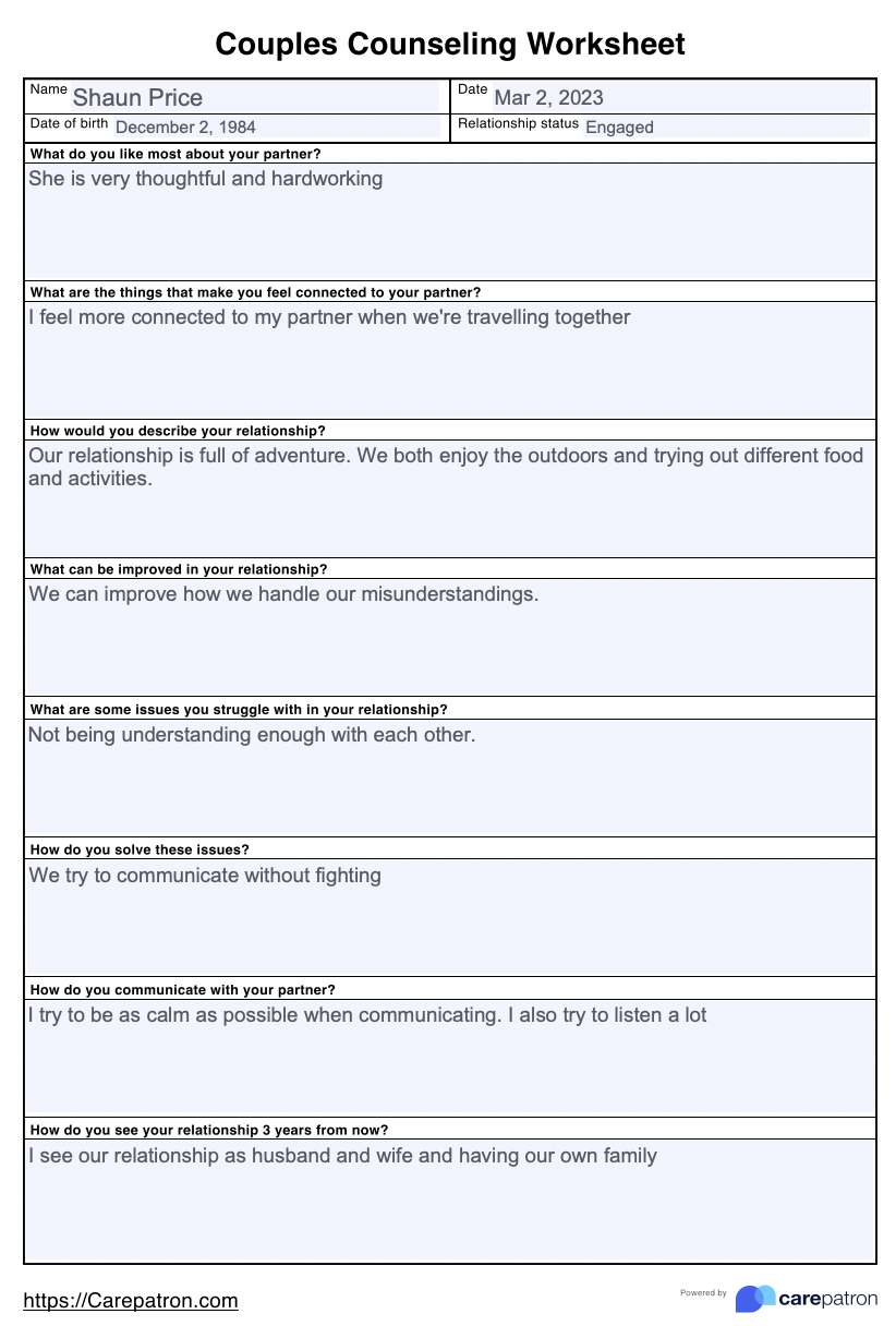 Couples Counseling Worksheets & Example | Free PDF Download