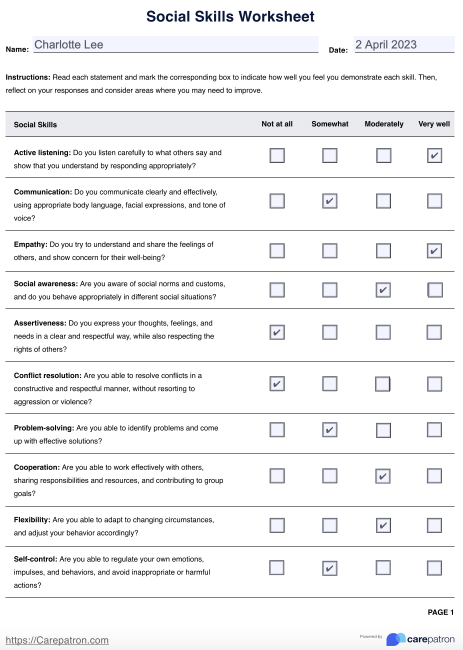 Social Skills Worksheet & Example | Free PDF Download