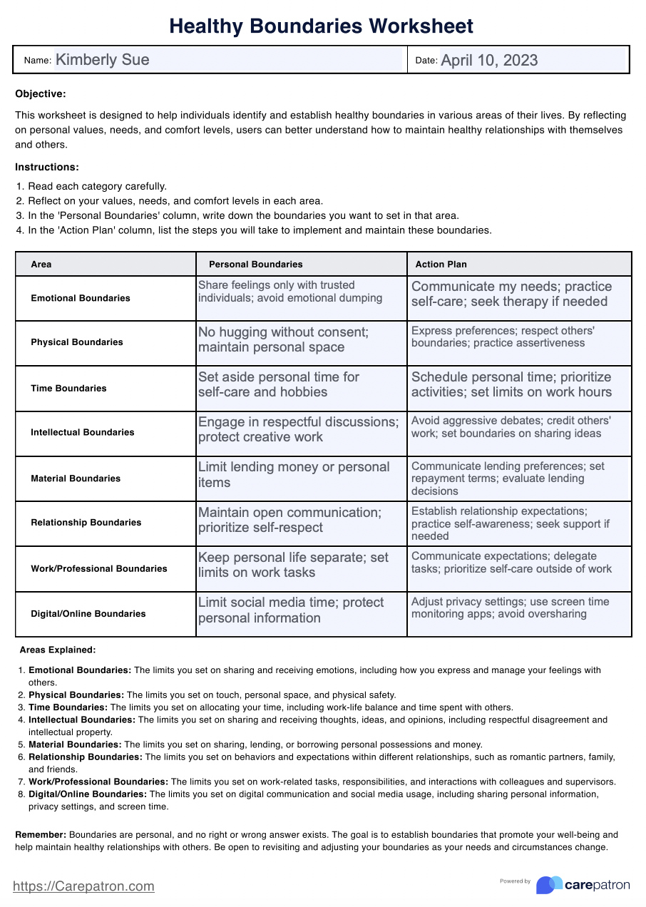 Healthy Boundaries Worksheet & Example | Free PDF Download