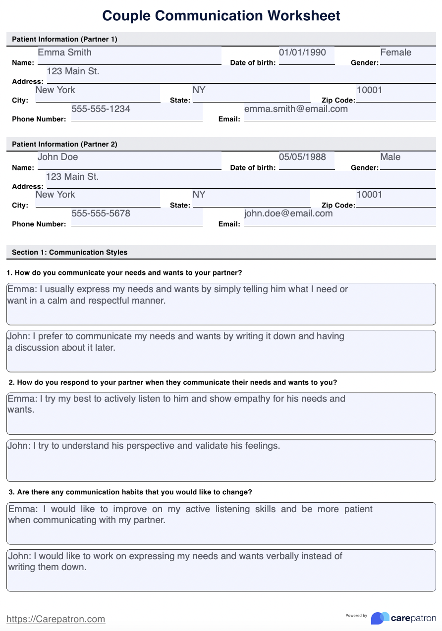 Couple Communication Worksheet & Example | Free PDF Download Couple Communication Worksheet & Example | Free PDF Download