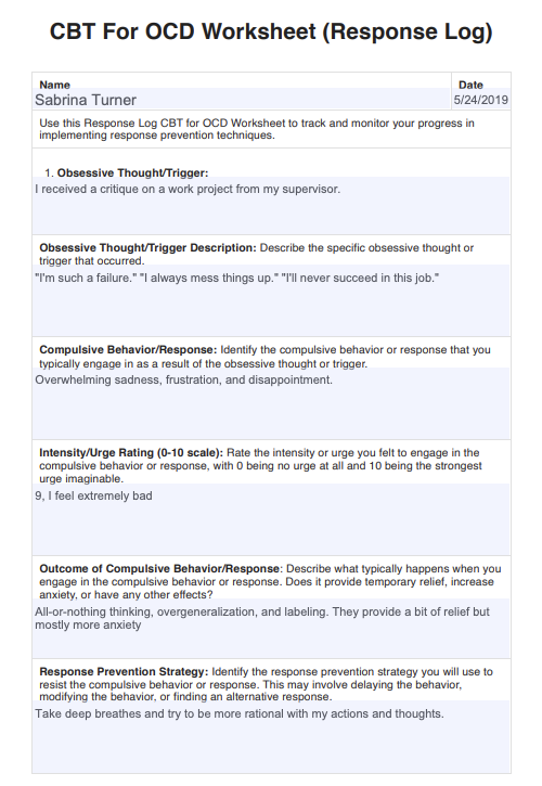 CBT For OCD Worksheet & Example | Free PDF Download
