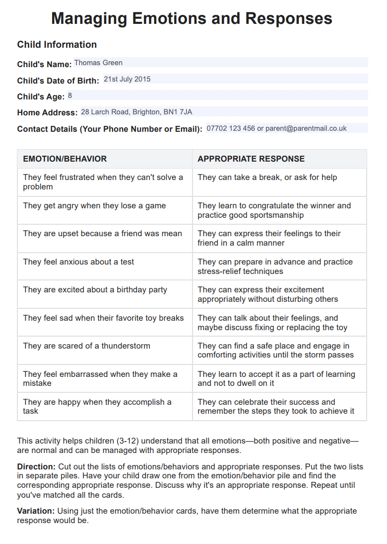 Parenting Skills Worksheet & Example | Free PDF Download