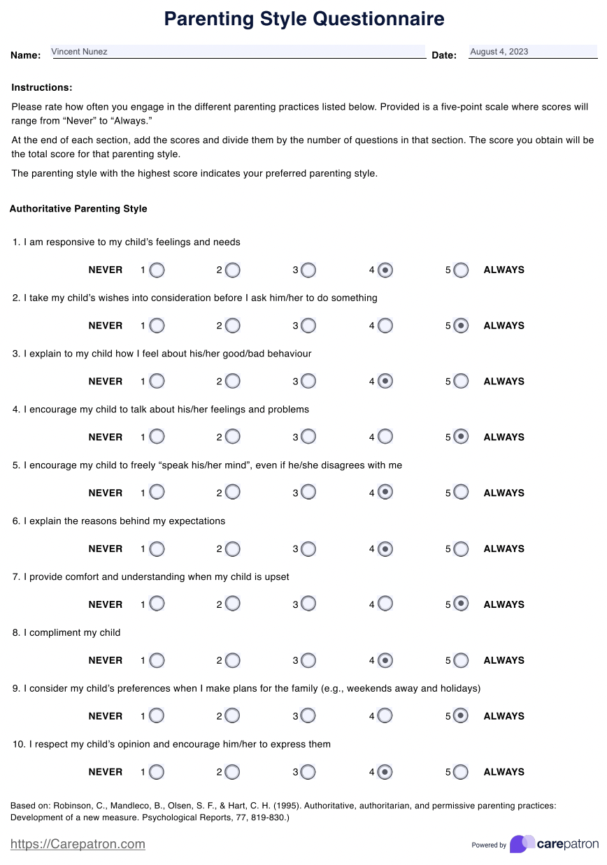 Parenting Styles Questionnaire & Example | Free PDF Download Parenting Styles Questionnaire & Example | Free PDF Download