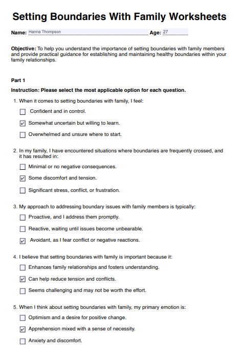 Setting Boundaries With Family Worksheet & Example | Free PDF Download