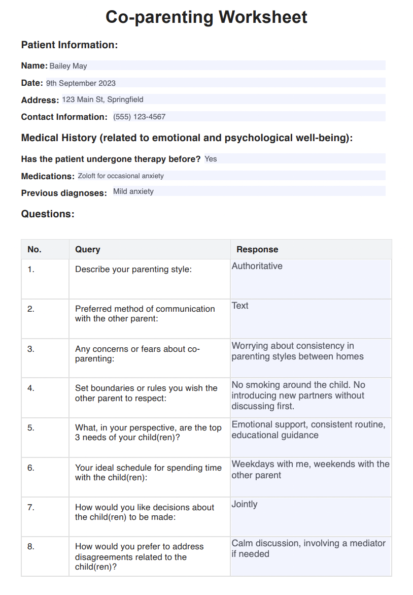 Co-parenting Worksheets & Example | Free PDF Download