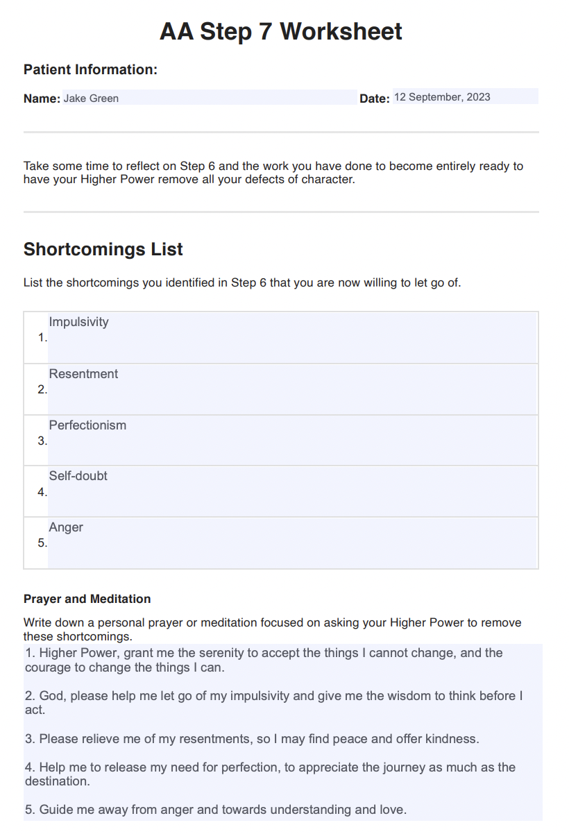 AA Step 7 Worksheets & Example | Free PDF Download