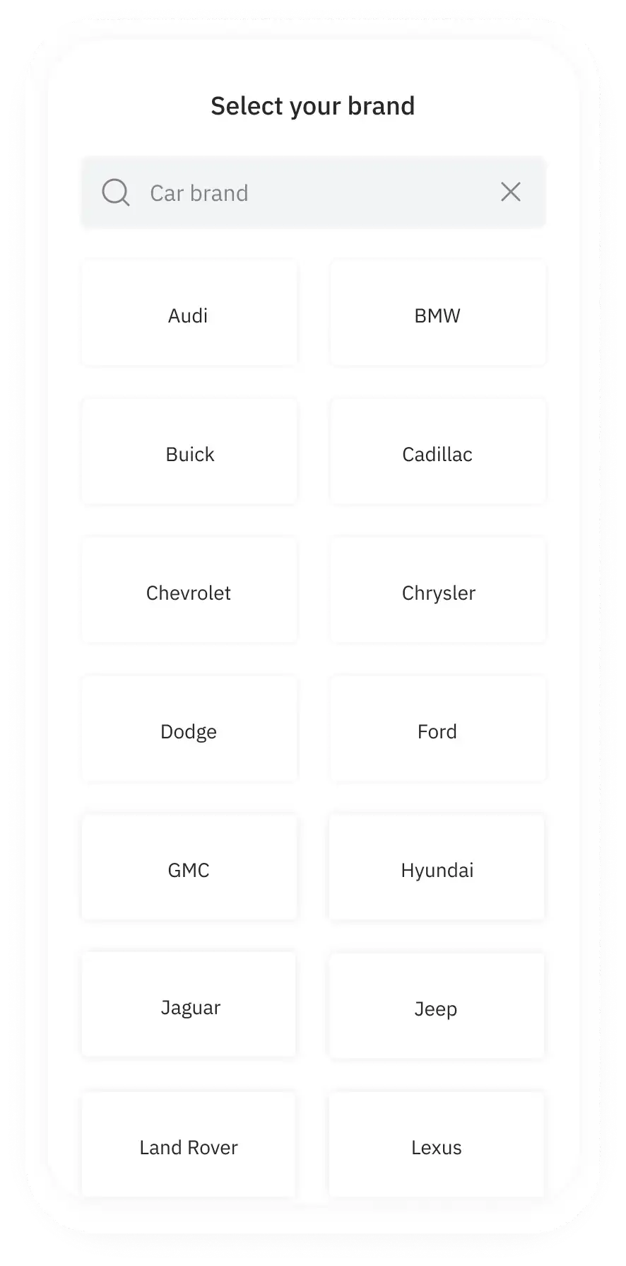 Pop-up window in the Turo app prompting the user to select their car brand