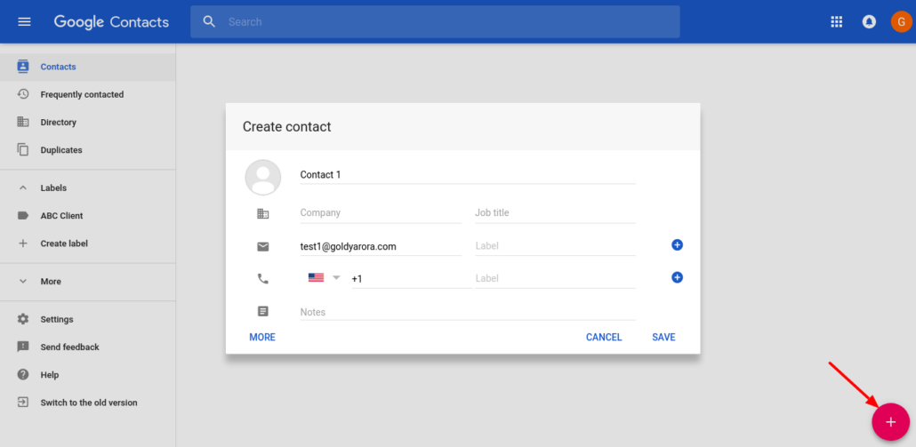 Creating new contact Google Contacts