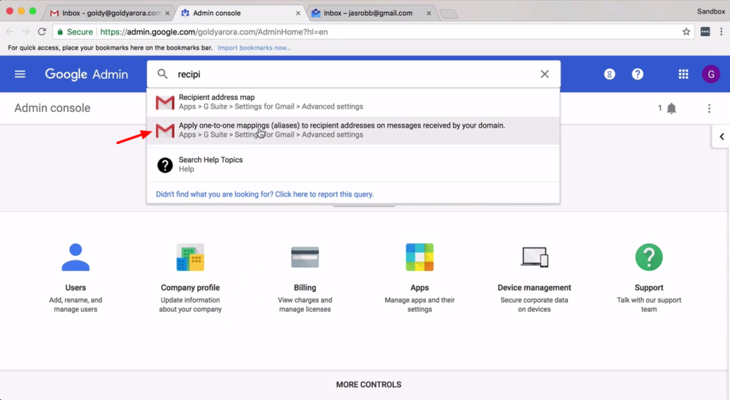 go to recipient mapping in gsuite 1
