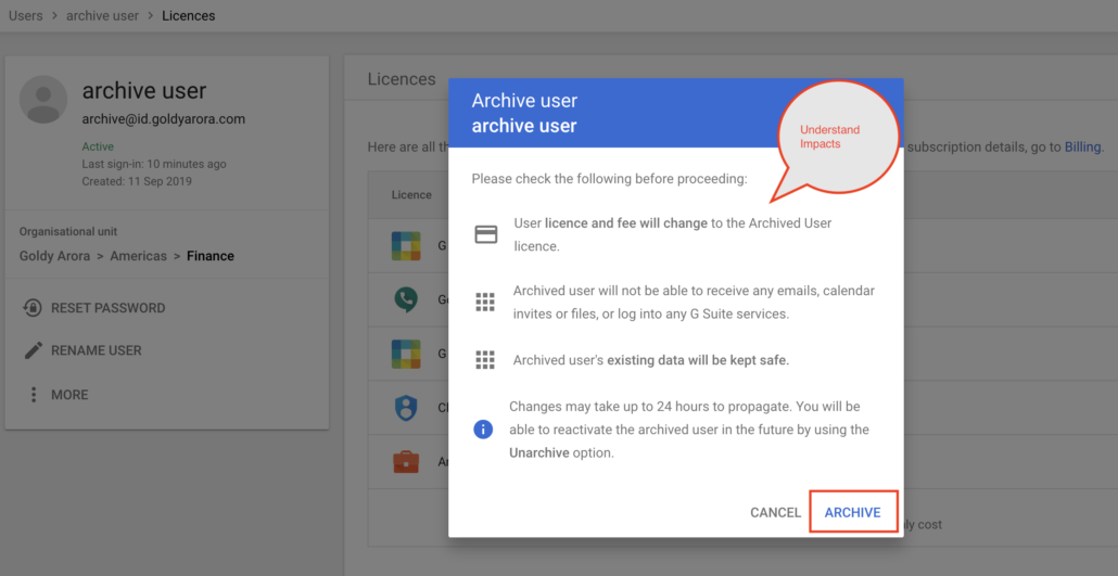 G Suite Archive User Assignment Impacts