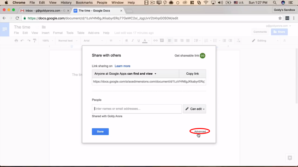 click advanced link - google docs