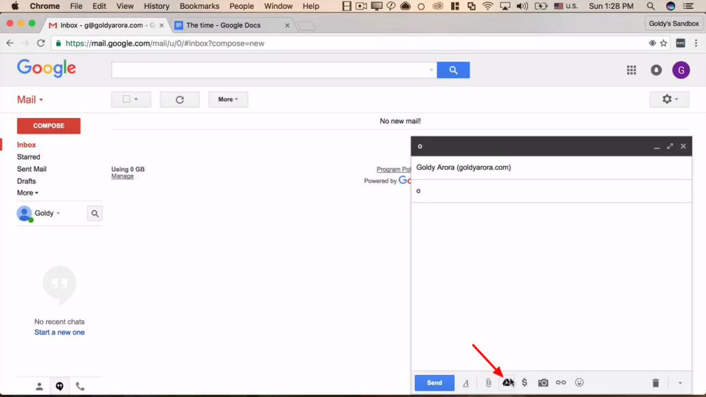 click drive icon while composing new message - gmail