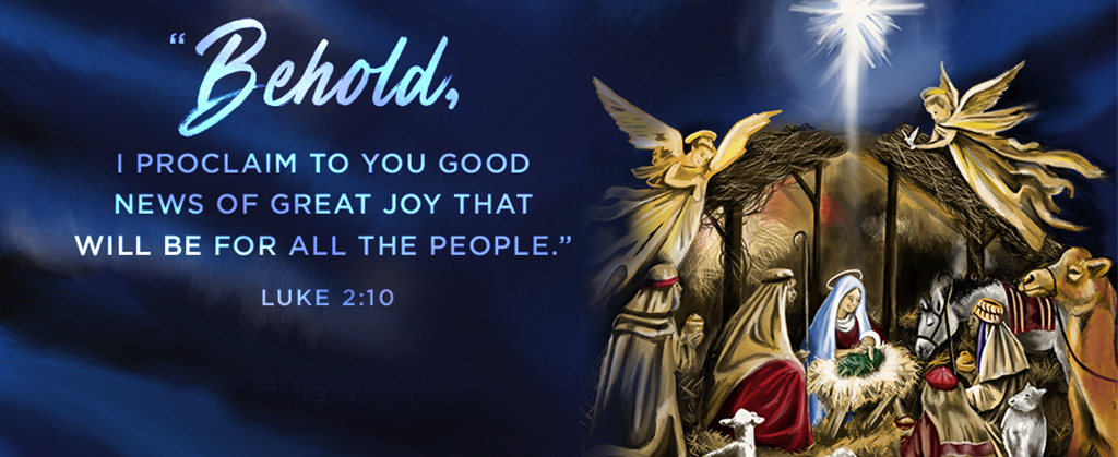 Christmas Day Reflection.|Grotto illustration for the Christmas reflection that reads, "'Behold, I proclaim to you good news of great joy that will be for all the people.' —Luke 2:10."