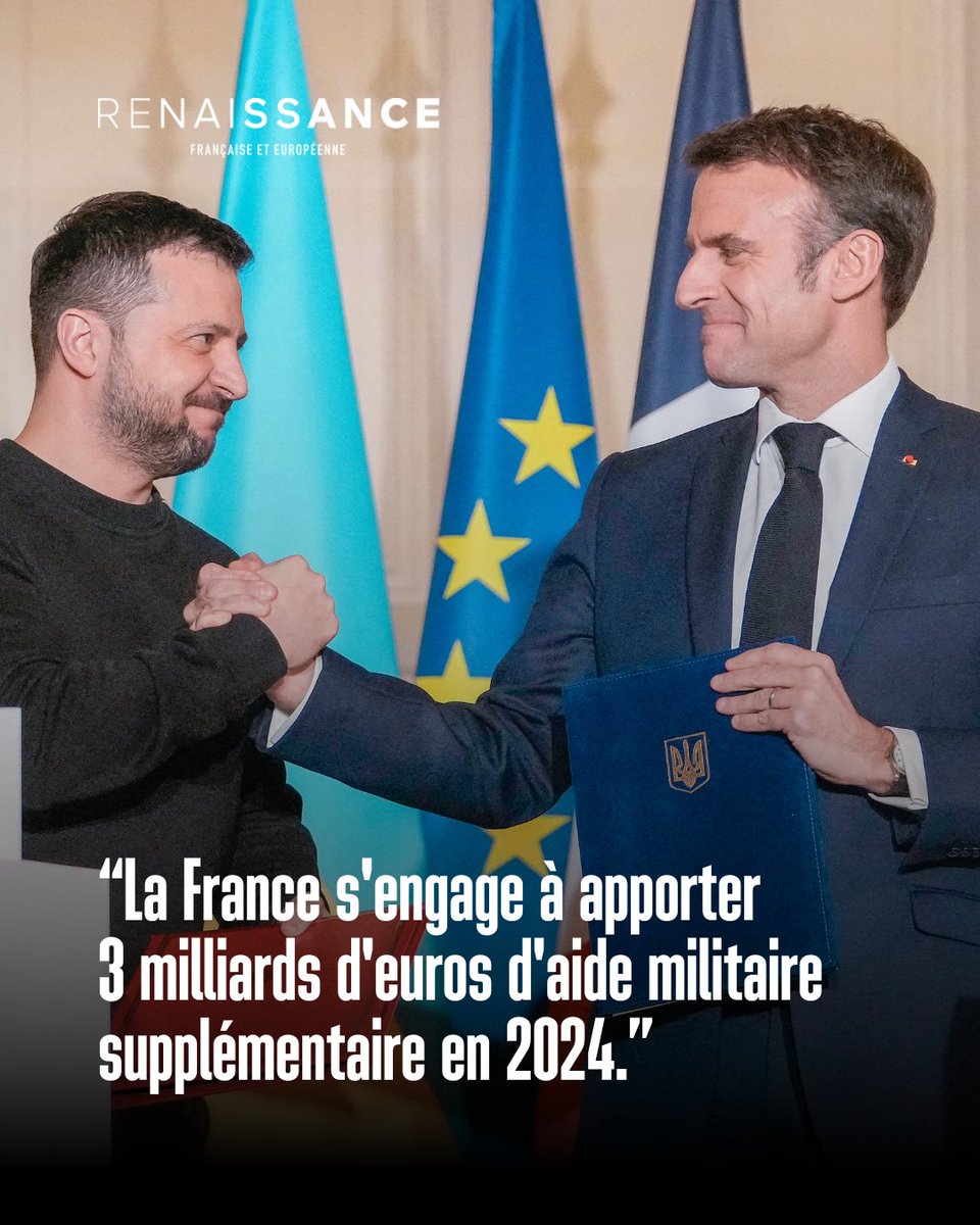 🇫🇷🇺🇦 Avec la signature d'un accord bilatéral de sécurité, la France soutient l'Ukraine : 3 milliards d'euros d'aide militaire pour 2024.
Une aide qui se poursuivra aussi longtemps que nécessaire. Slava Ukraini !
