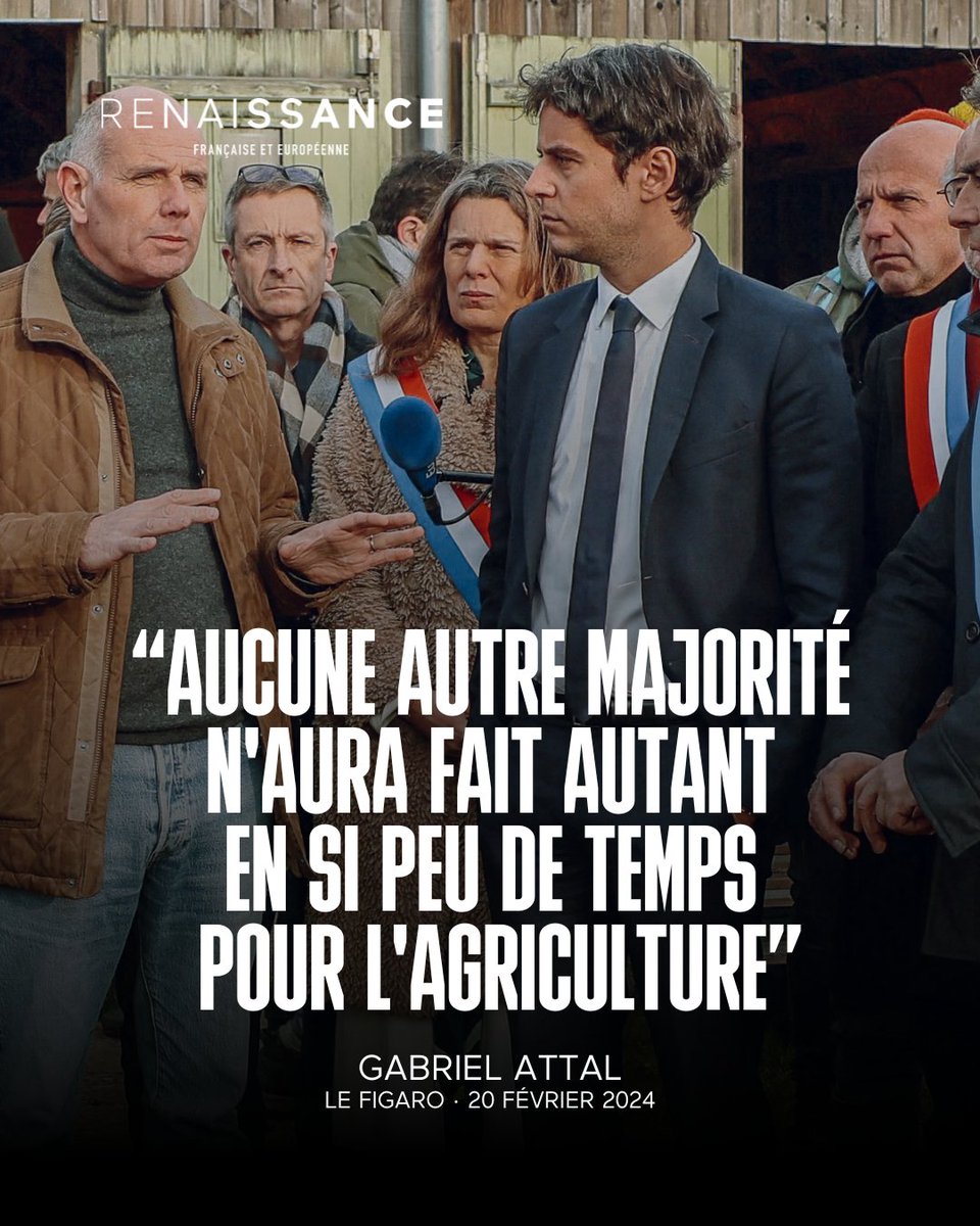 📰 Dans le Figaro, à quelques jours du Salon de l'Agriculture, Gabriel Attal rappelle l'engagement de la majorité présidentielle auprès des agriculteurs.
Il renvoie le RN à son propre cynisme sur le sujet.