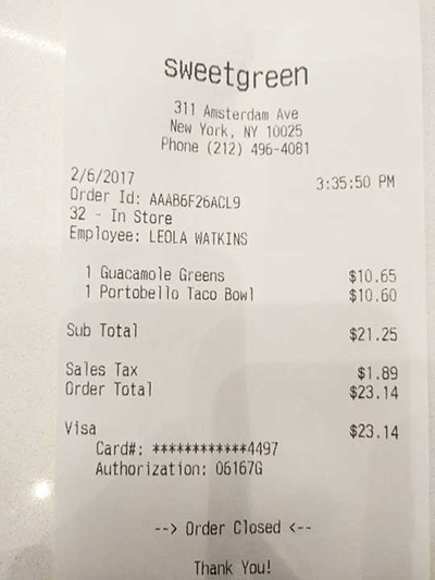 A grocery store receipt