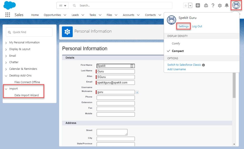 Import Settings in Salesforce Lightning