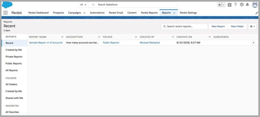 Reports Tab in Salesforce Pardot