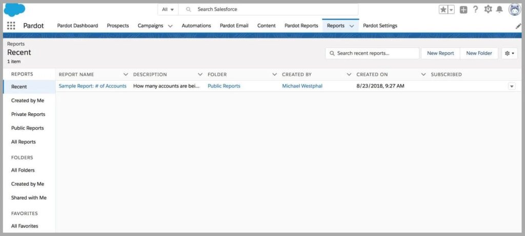 Reports Tab  in Salesforce Pardot