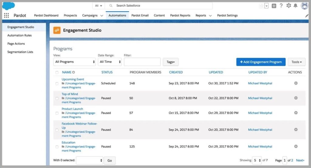 Automations Tab in Salesforce Pardot