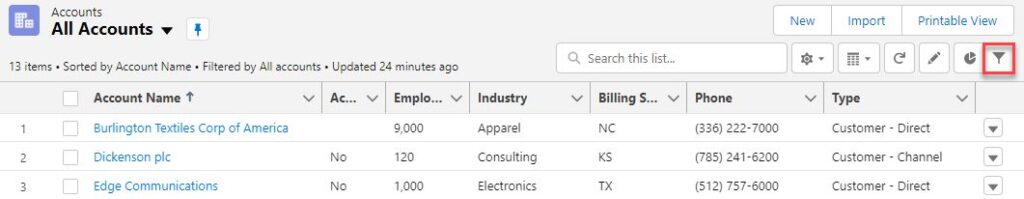 List View Filters in Salesforce Lightning