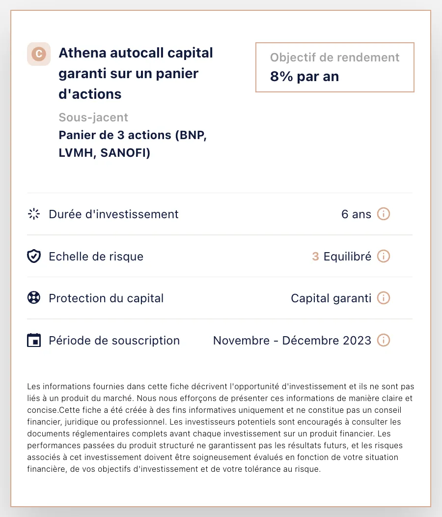 Exemple de produit structuré : Athena autocall capital garanti