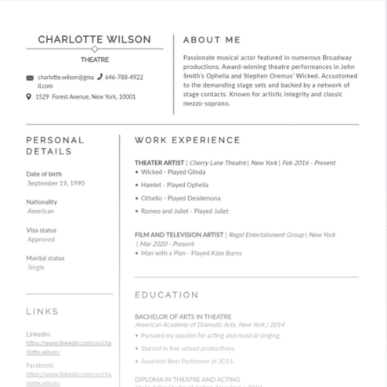 Theater Resume Examples