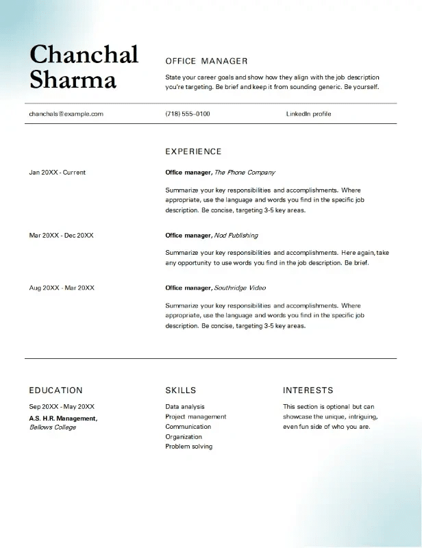 format resume in word