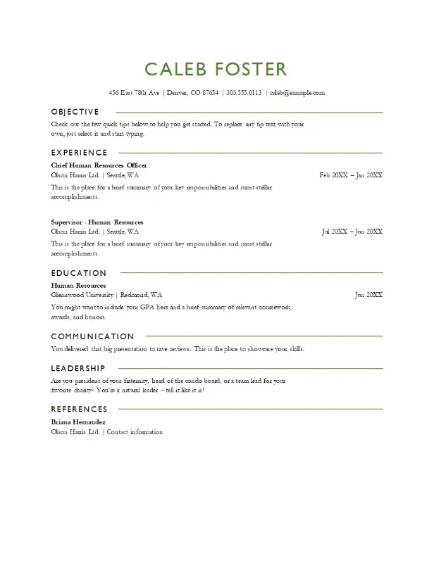 format resume in word