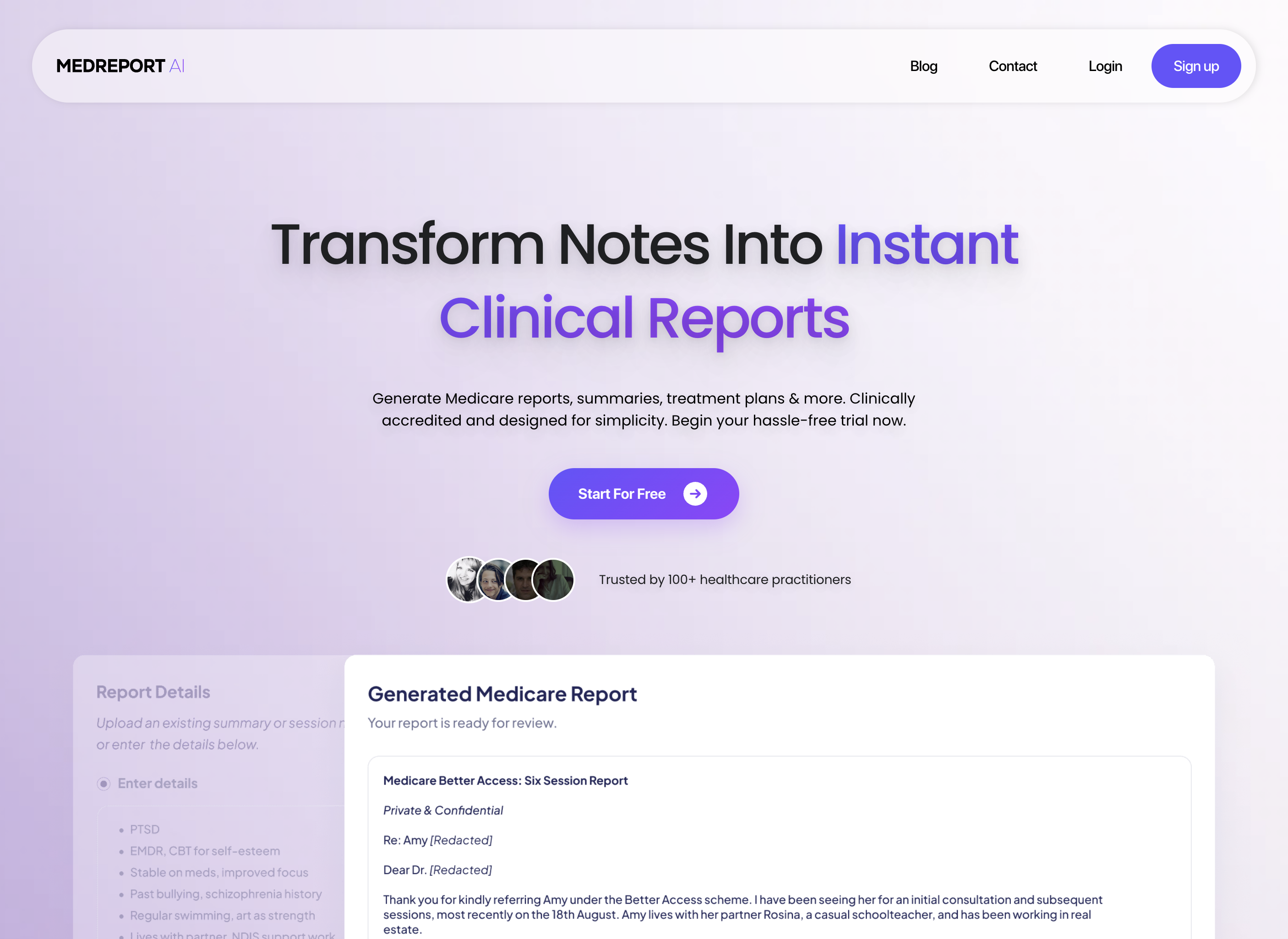 MedReport: Transform Notes into Clinical Reports with AI