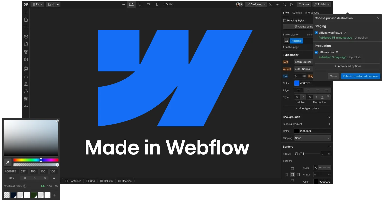 A screenshot of Webflow Designer showing the Webflow Logo in the middle.